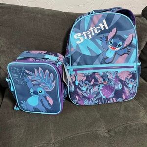 Disney Stitch Kids Backpack and Lunchbox - Blue and Purple